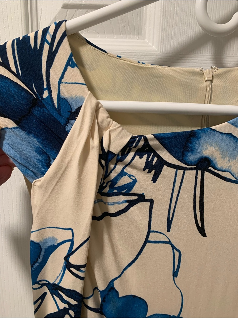 Calvin Klein Cream Maxi Dress with Blue Floral Print - Picture 2 of 5